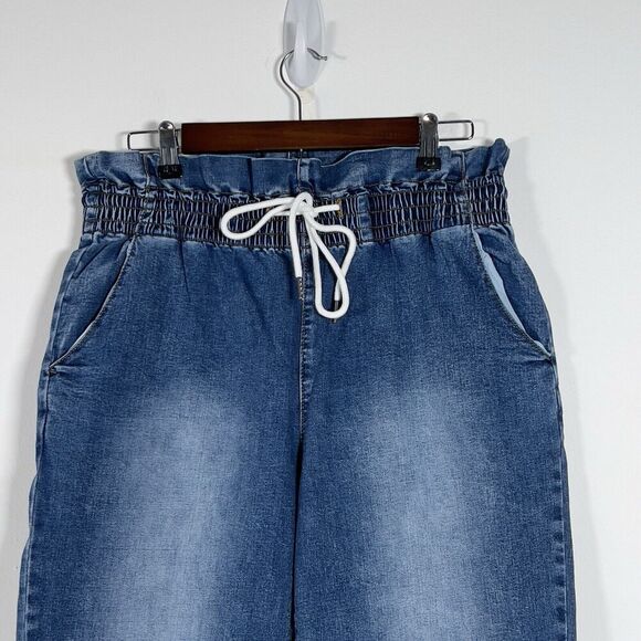 Hammer Paper Bag Jeans Junior Size 13 Blue Pull On Stretch Cropped Cuff Leg - Picture 2 of 13